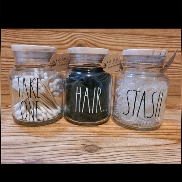 Rae Dunn Hair Tie Q-Tip Jars Stash Take One Hair Jars - Picture 3 of 3